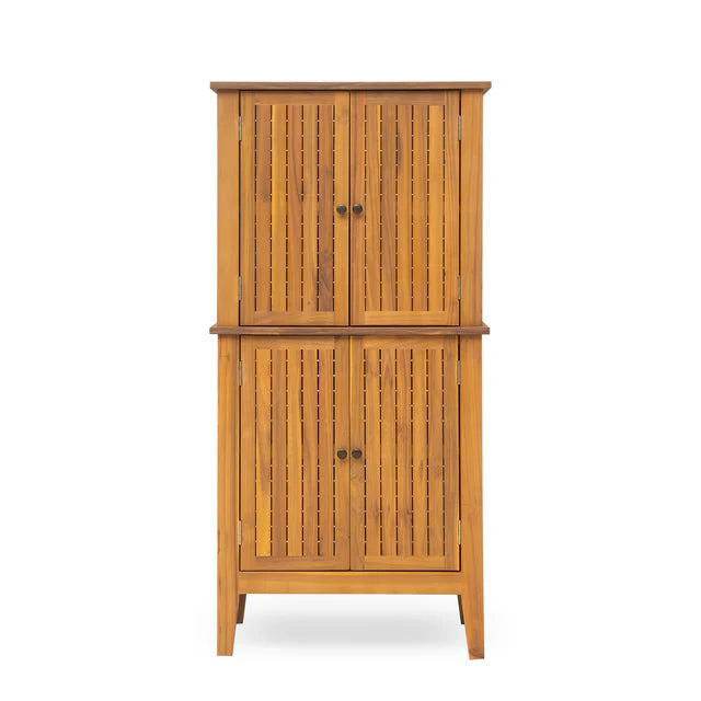Tall Acacia Wood Storage Cabinet with Double Doors for Indoor and Outdoor Use