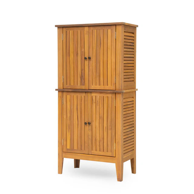 Tall Acacia Wood Storage Cabinet with Double Doors for Indoor and Outdoor Use