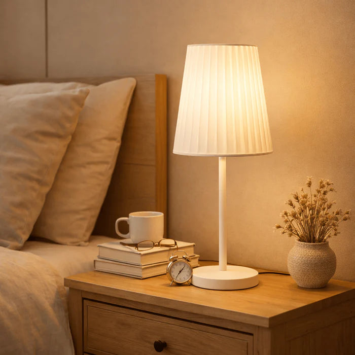 Modern White Table Lamp, Living Spaces with Fabric Shade