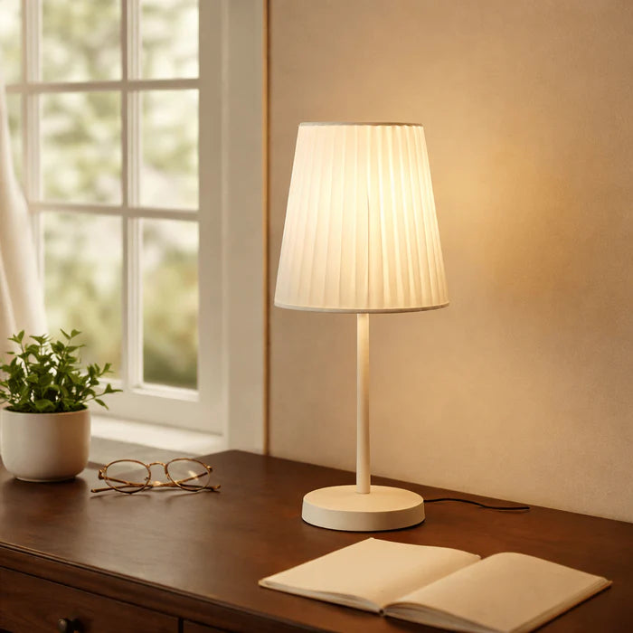 Modern White Table Lamp, Living Spaces with Fabric Shade