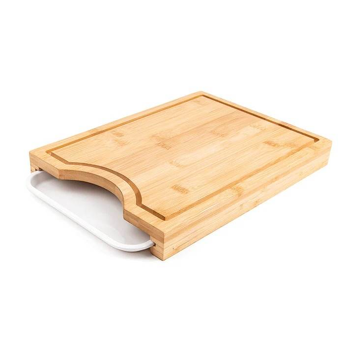Bamboo Cutting Board with Pull-Out Tray for Kitchen Food Prep