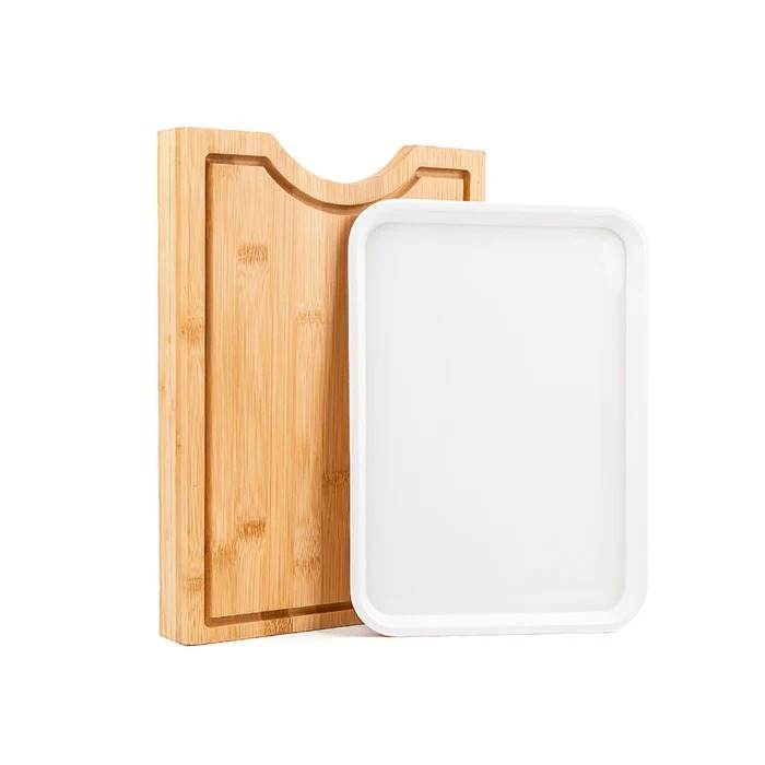 Bamboo Cutting Board with Pull-Out Tray for Kitchen Food Prep