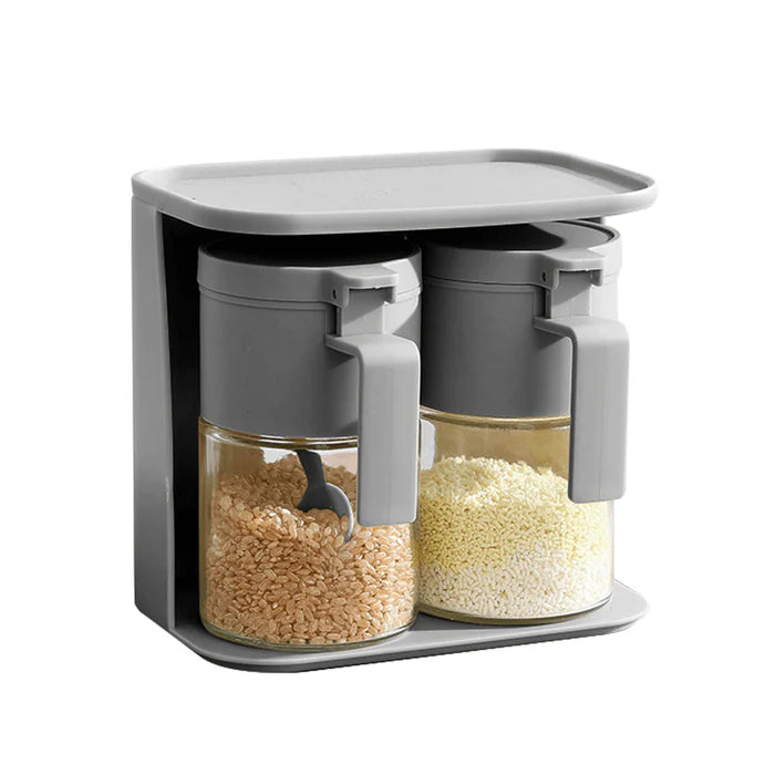 Kitchen Spice Jar Set with Holder, Spoons and Stackable Design