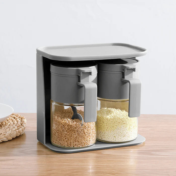 Kitchen Spice Jar Set with Holder, Spoons and Stackable Design