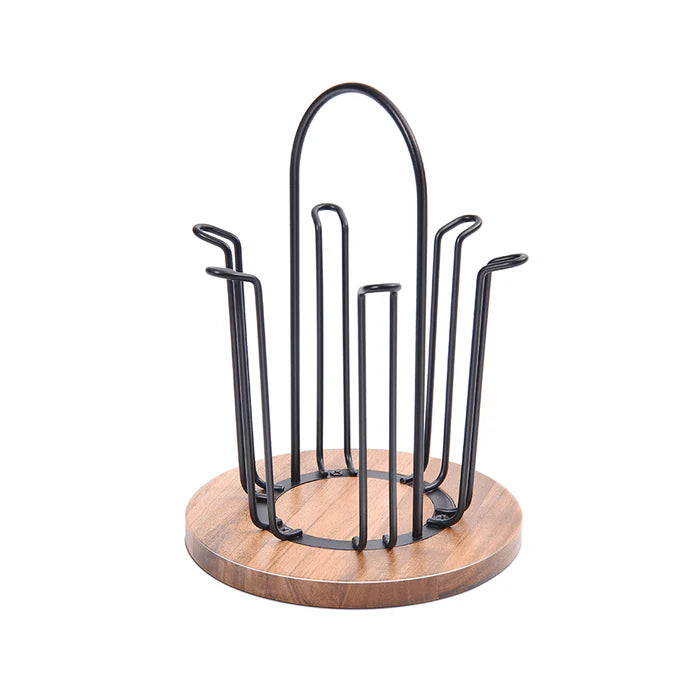 Kitchen Countertop, Cup Holder Rack with Metal Frame and Wood Base
