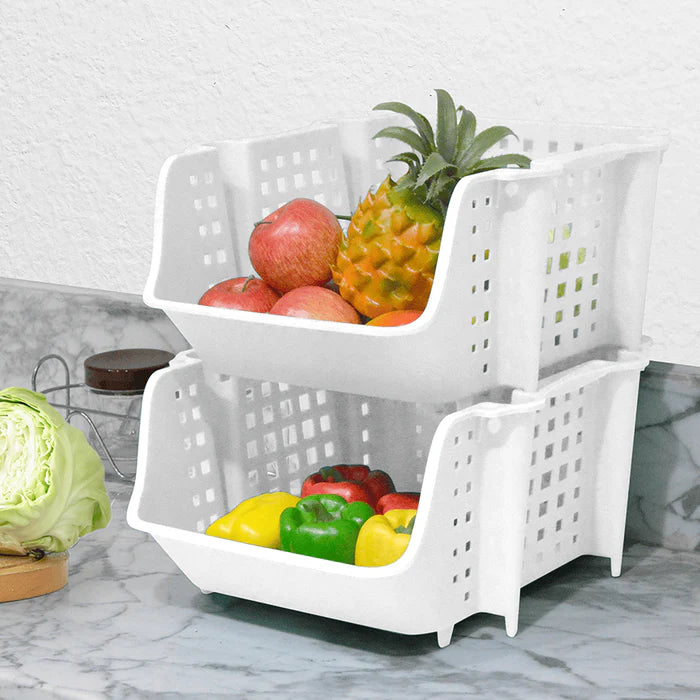 Stackable Kitchen Storage Baskets Set for Fruits and Vegetables