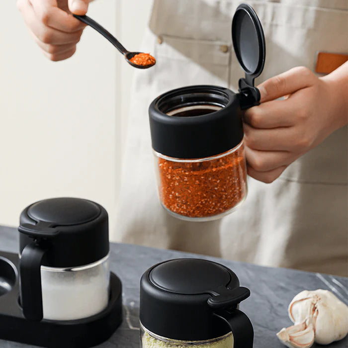 Kitchen Spice Jar Set with Lids, Spoons and Storage Tray