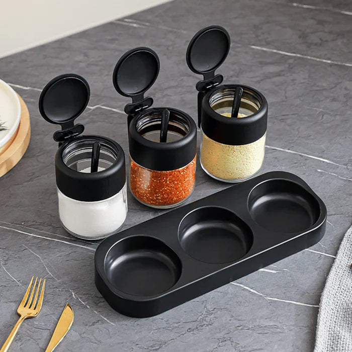 Kitchen Spice Jar Set with Lids, Spoons and Storage Tray