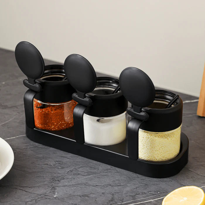 Kitchen Spice Jar Set with Lids, Spoons and Storage Tray