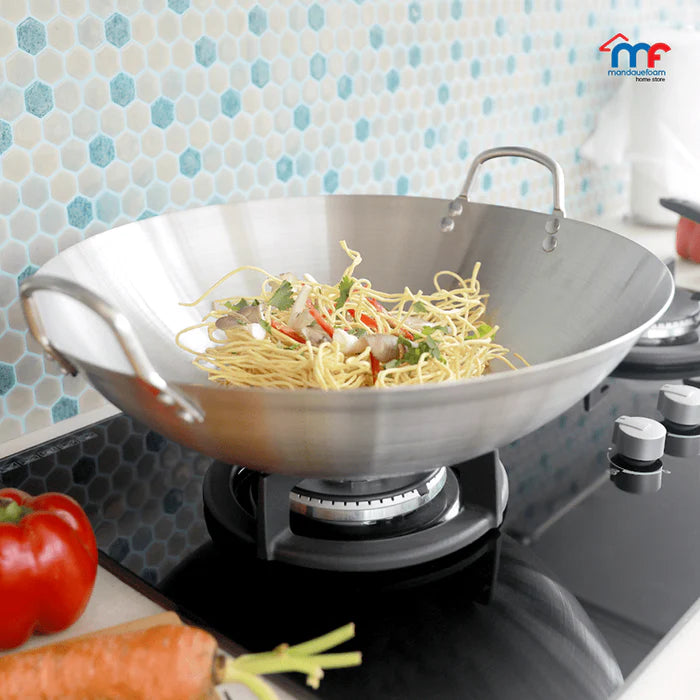 Stainless Steel Wok Pan for Kitchen Cooking with Dual Handles