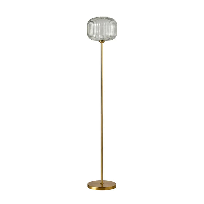 Modern Floor Lamp with Glass Globe Shade and Brass Finish