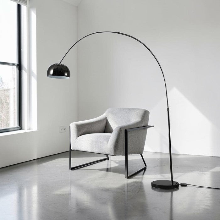 Black Arc Floor Lamp with Metal Dome Shade