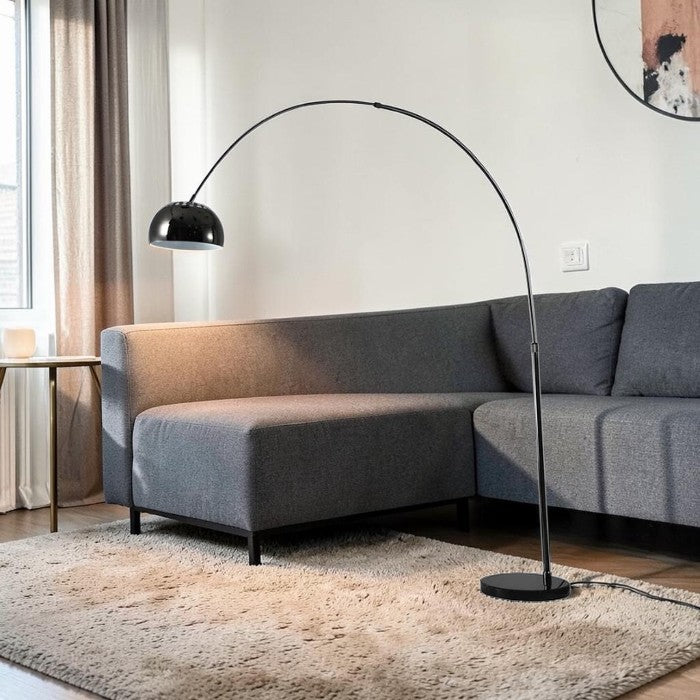 Black Arc Floor Lamp with Metal Dome Shade
