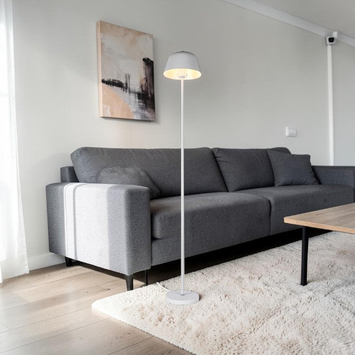 Minimalist White Metal Floor Lamp with Dome Shade