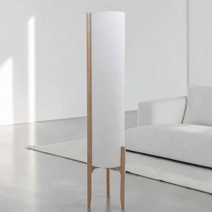 Natural Wood Floor Lamp with Fabric Shade