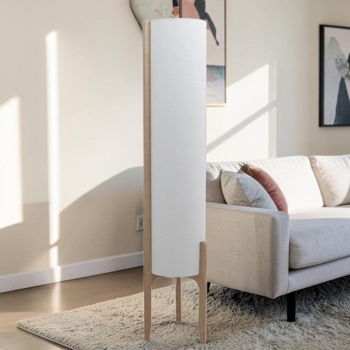 Natural Wood Floor Lamp with Fabric Shade