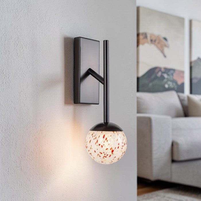 Modern Glass Globe, Wall Light with Speckled Shade