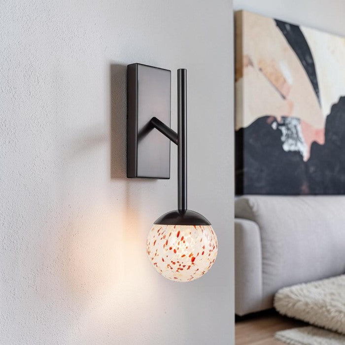 Modern Glass Globe, Wall Light with Speckled Shade