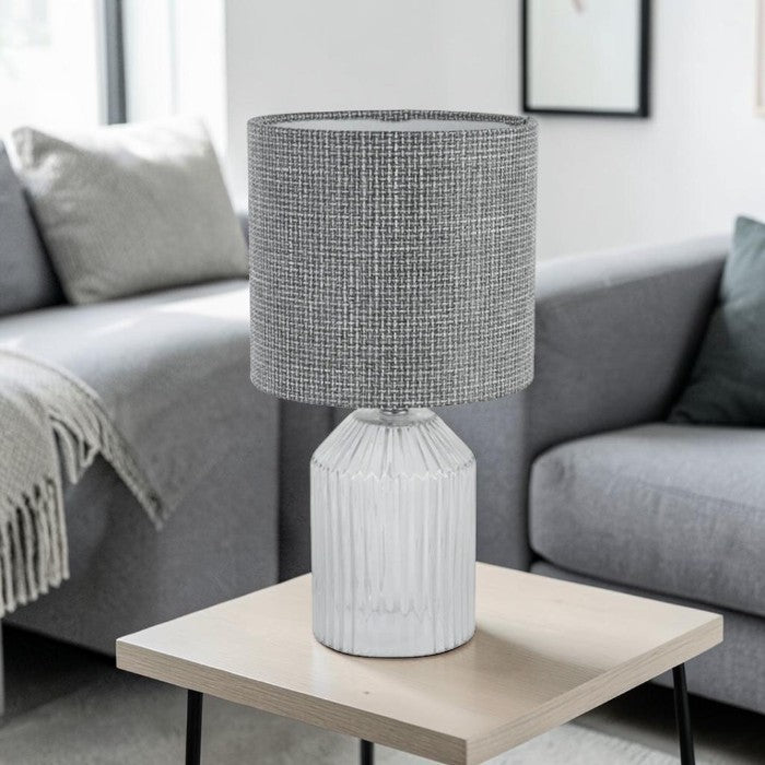 Glass Base, Table Lamp with Black Fabric Shade
