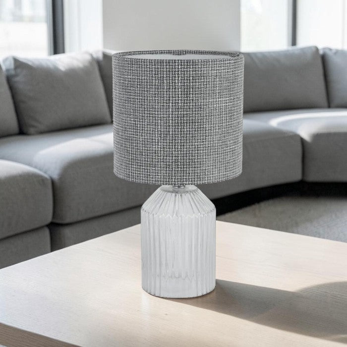 Glass Base, Table Lamp with Black Fabric Shade