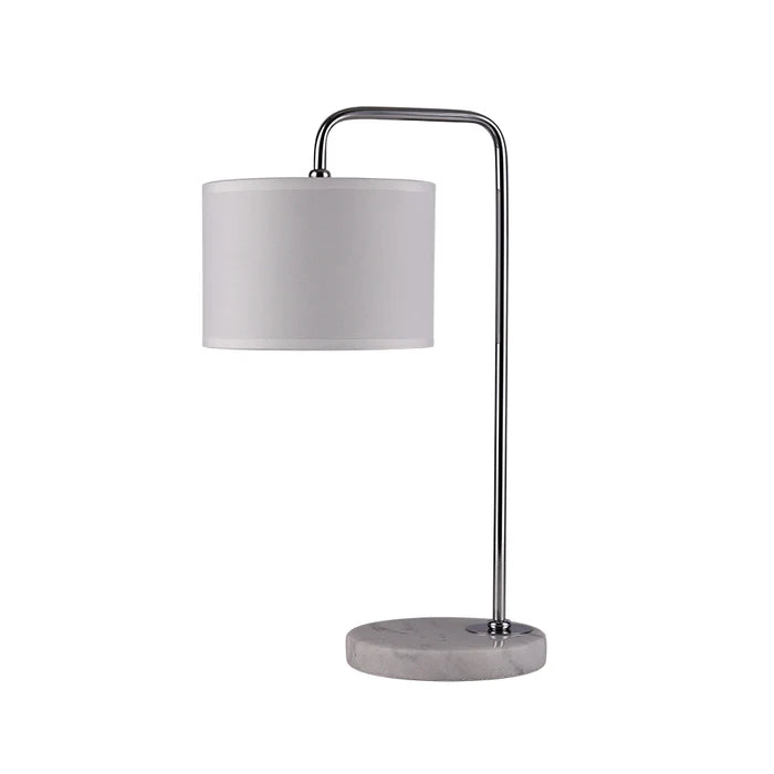 Chrome Arc Table Lamp with Fabric Shade and Marble Base