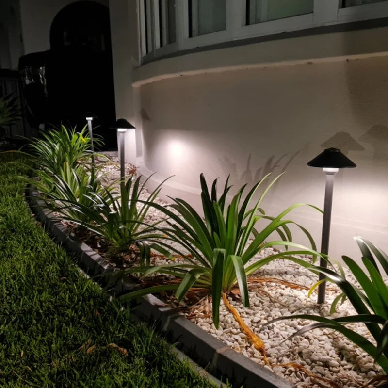 LED Outdoor Path Light with Shade, 12V Black Aluminum Landscape Spike Light